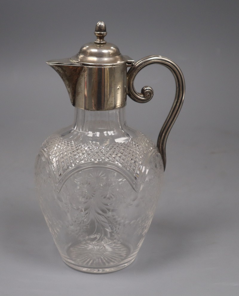 A late Victorian silver mounted cut glass claret jug, Mappin & Webb, Sheffield, 1898, 21.5cm.